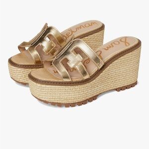 Sam Edelman Women's Laine Wedge Sandal Metallic Gold Wedge Slides